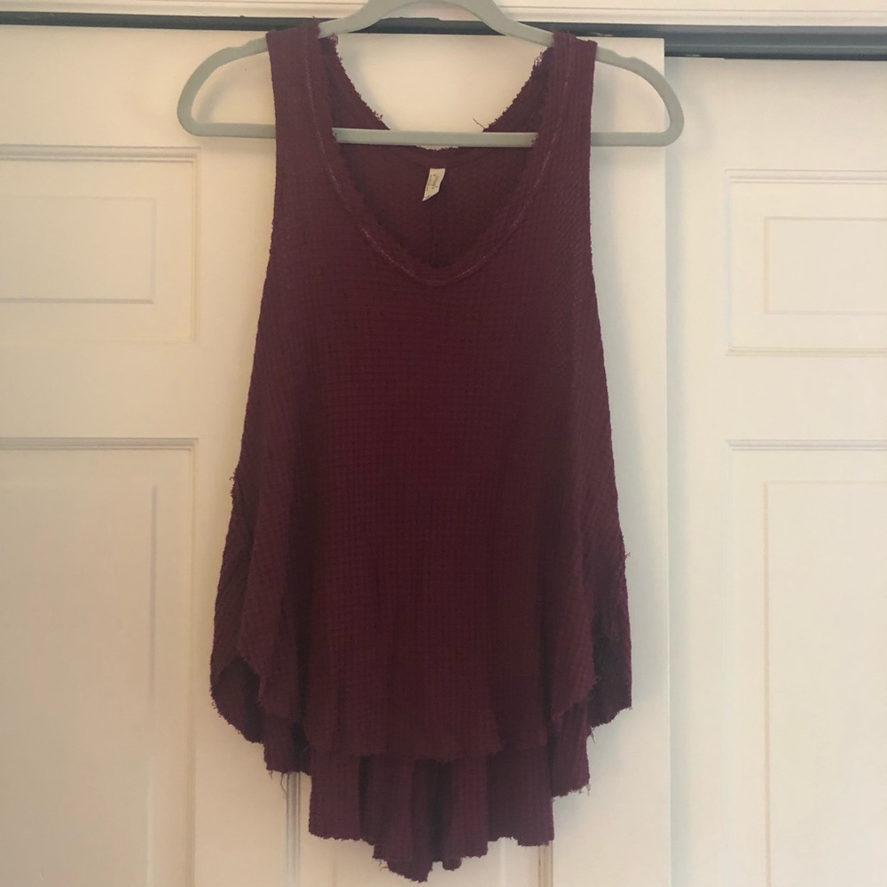Free People Waffle Burgundy V-Neck Swing Tank